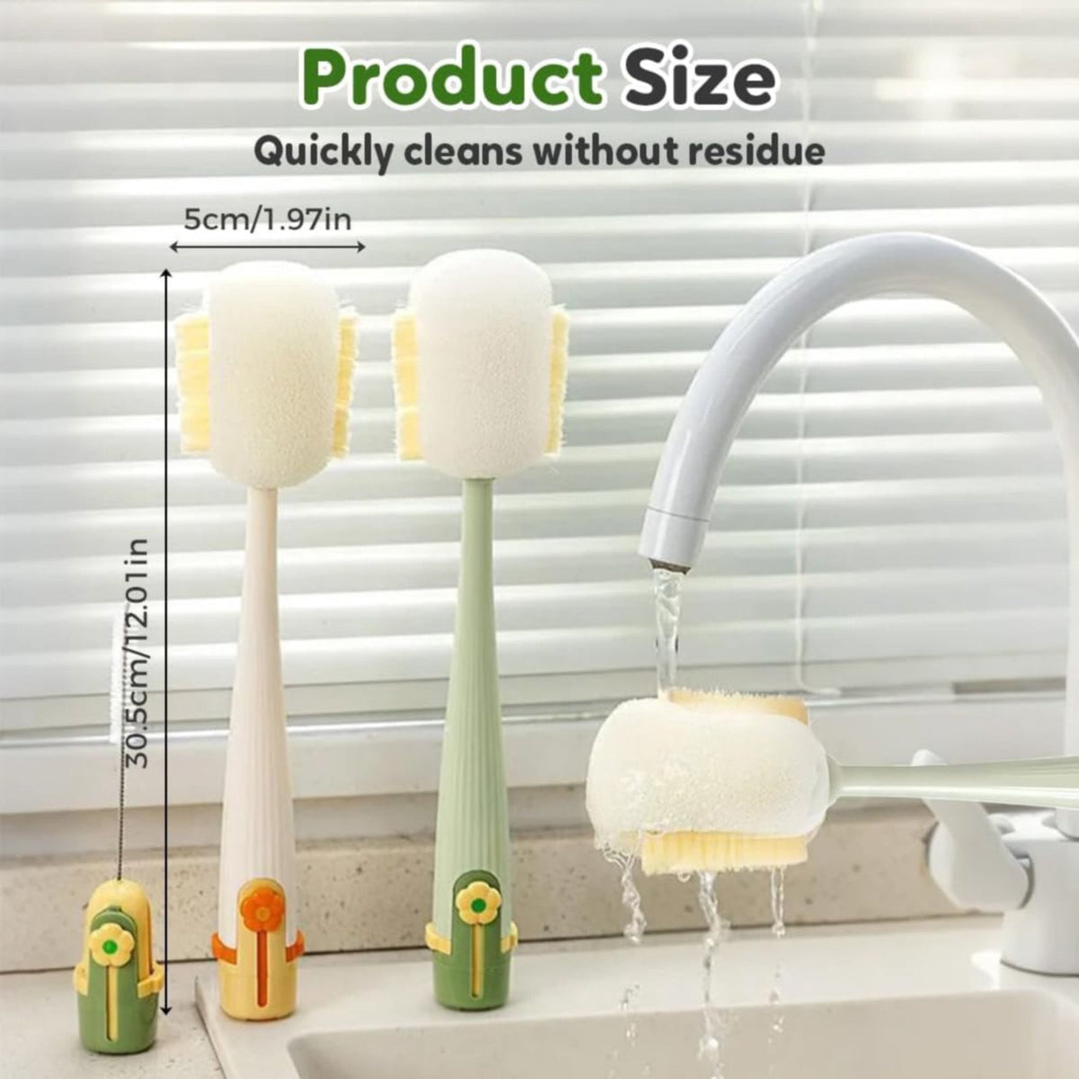 5-in-1 Bottle Cleaning Brush – 12-Inch Scrubber for Water Bottles, Cups, Tumblers & Straws