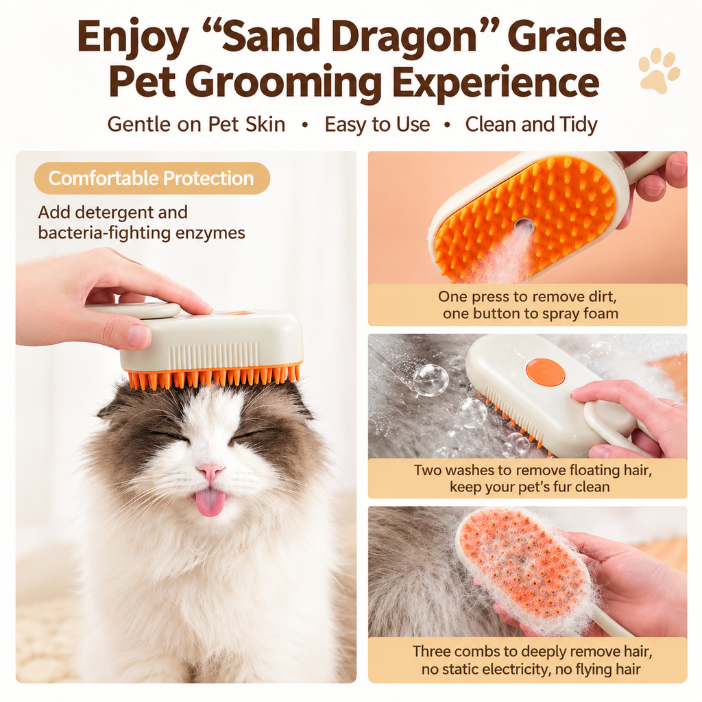 Cat Steam Brush with Spray Mist, Pet Deshedding Grooming Brush with Hair Release Button, Self-Cleaning Cat Comb for Shedding, Massage & Cleaning
