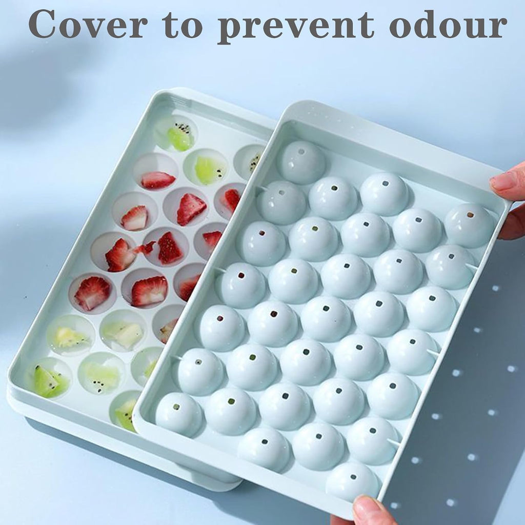 Round Ice Cube Tray with Lid – Reusable Mini Ice Ball Mold for Freezer, Drinks & Cocktails