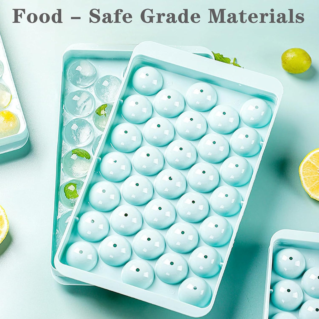 Round Ice Cube Tray with Lid – Reusable Mini Ice Ball Mold for Freezer, Drinks & Cocktails