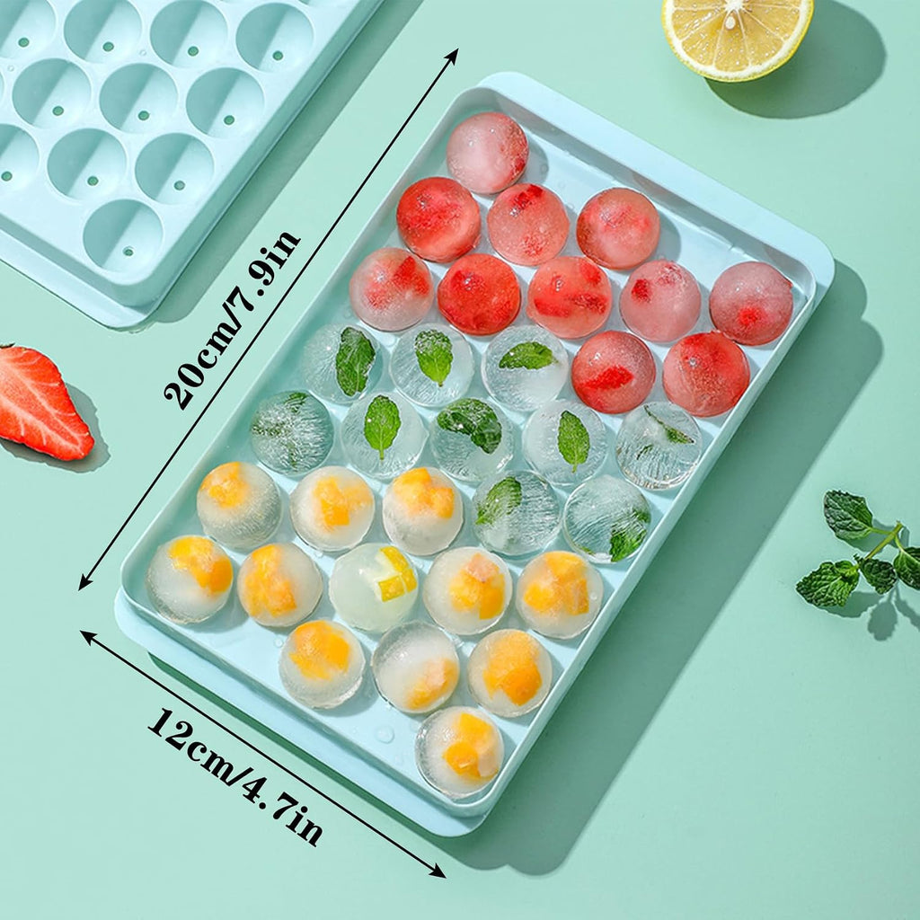 Round Ice Cube Tray with Lid – Reusable Mini Ice Ball Mold for Freezer, Drinks & Cocktails