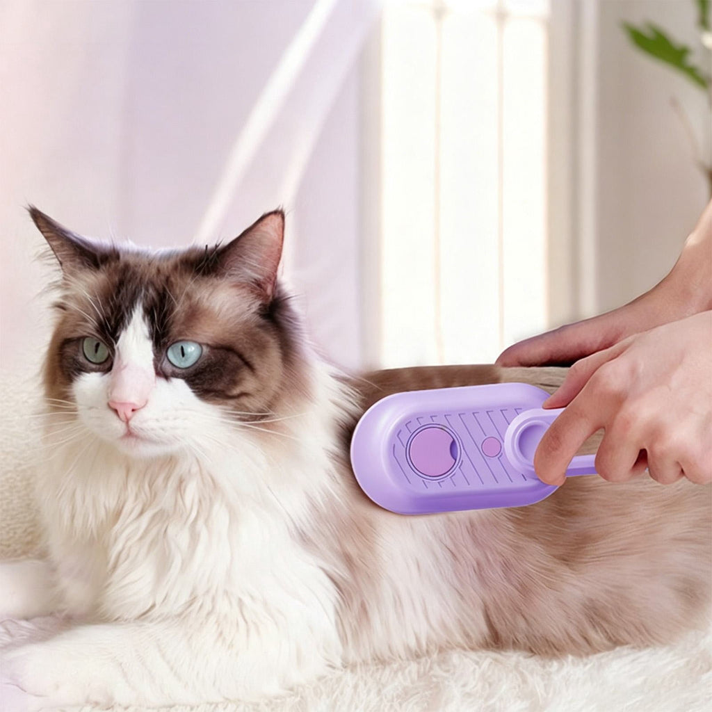 Cat Steam Brush with Spray Mist, Pet Deshedding Grooming Brush with Hair Release Button, Self-Cleaning Cat Comb for Shedding, Massage & Cleaning