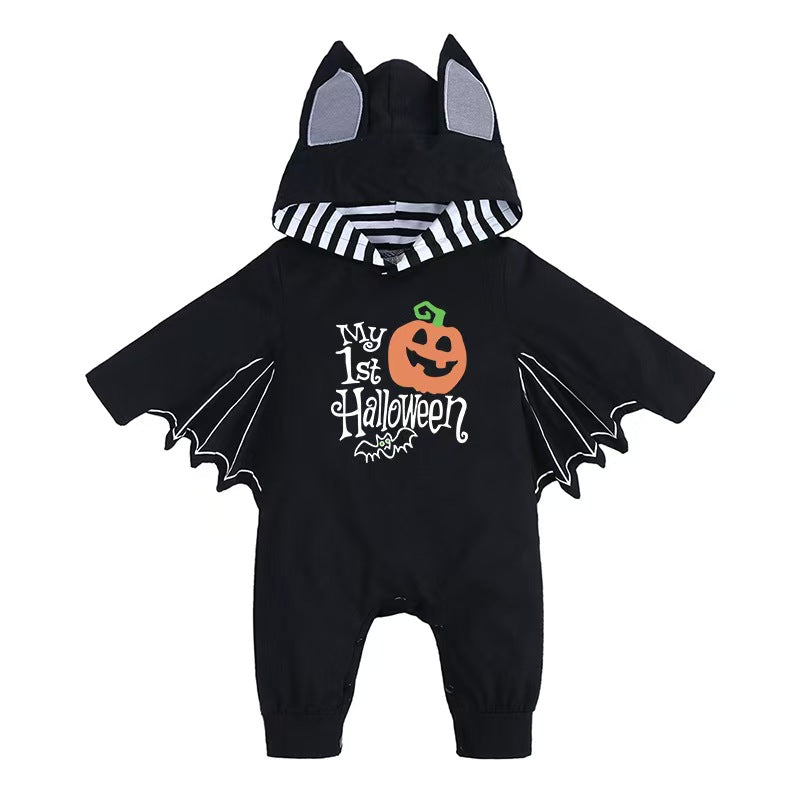 WIBACKER 0-18M Bat Halloween Costumes for Newborn Baby Boy, Pumpkin Cosplay Hoodie Romper for Infant Girls