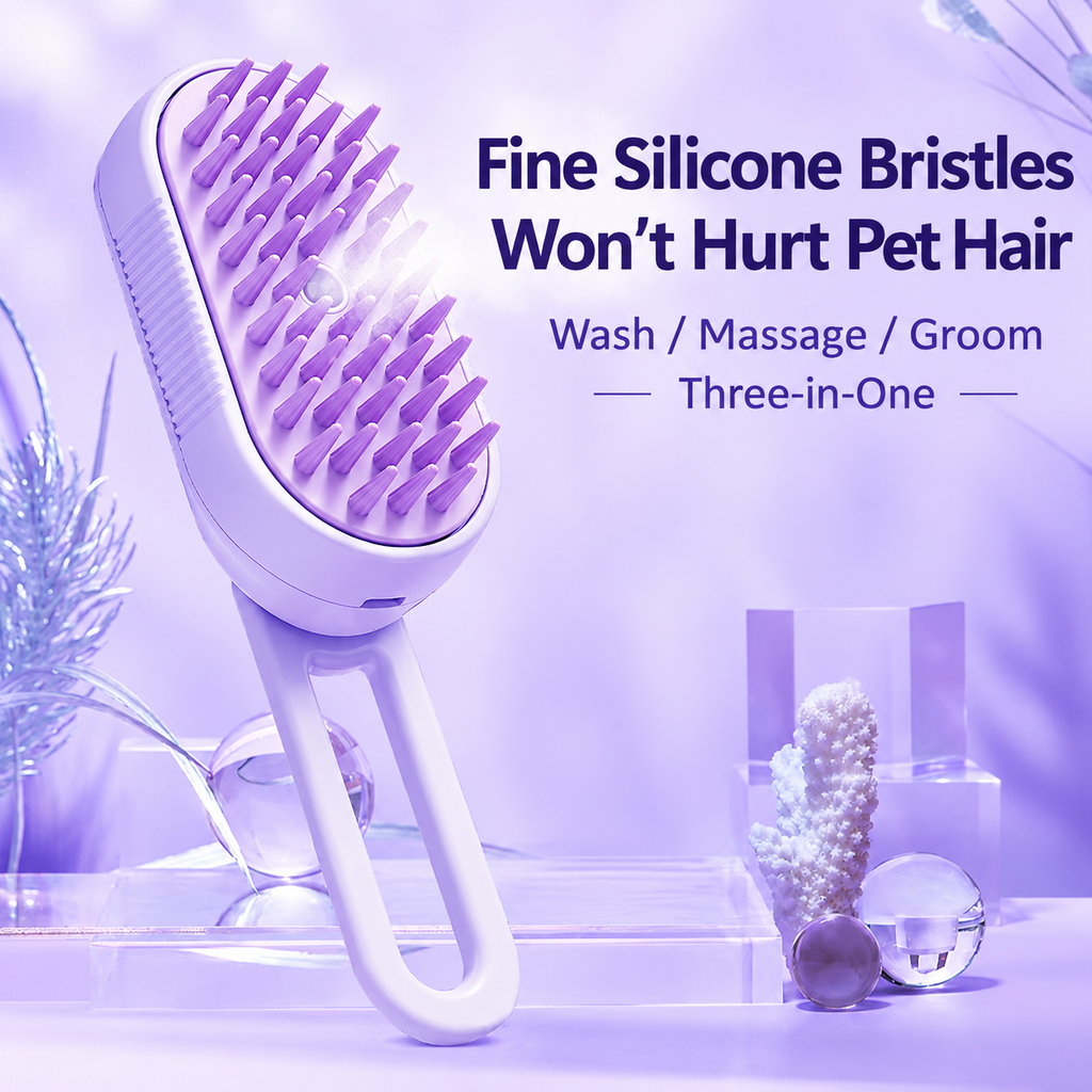 Cat Steam Brush with Spray Mist, Pet Deshedding Grooming Brush with Hair Release Button, Self-Cleaning Cat Comb for Shedding, Massage & Cleaning