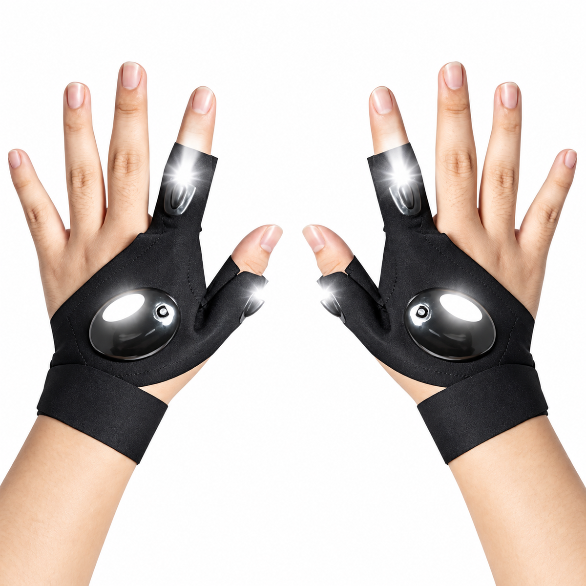 LED Fingerless Flashlight Gloves – Hands-Free Lighting Gloves for Repair, Camping, Running, Night Fishing & Outdoor Activities