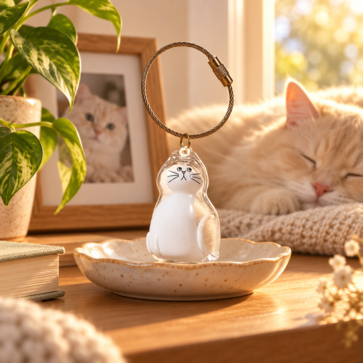 Pet Fur Memorial Keychain – Transparent Keepsake Bottle for Cat & Dog Hair Collection