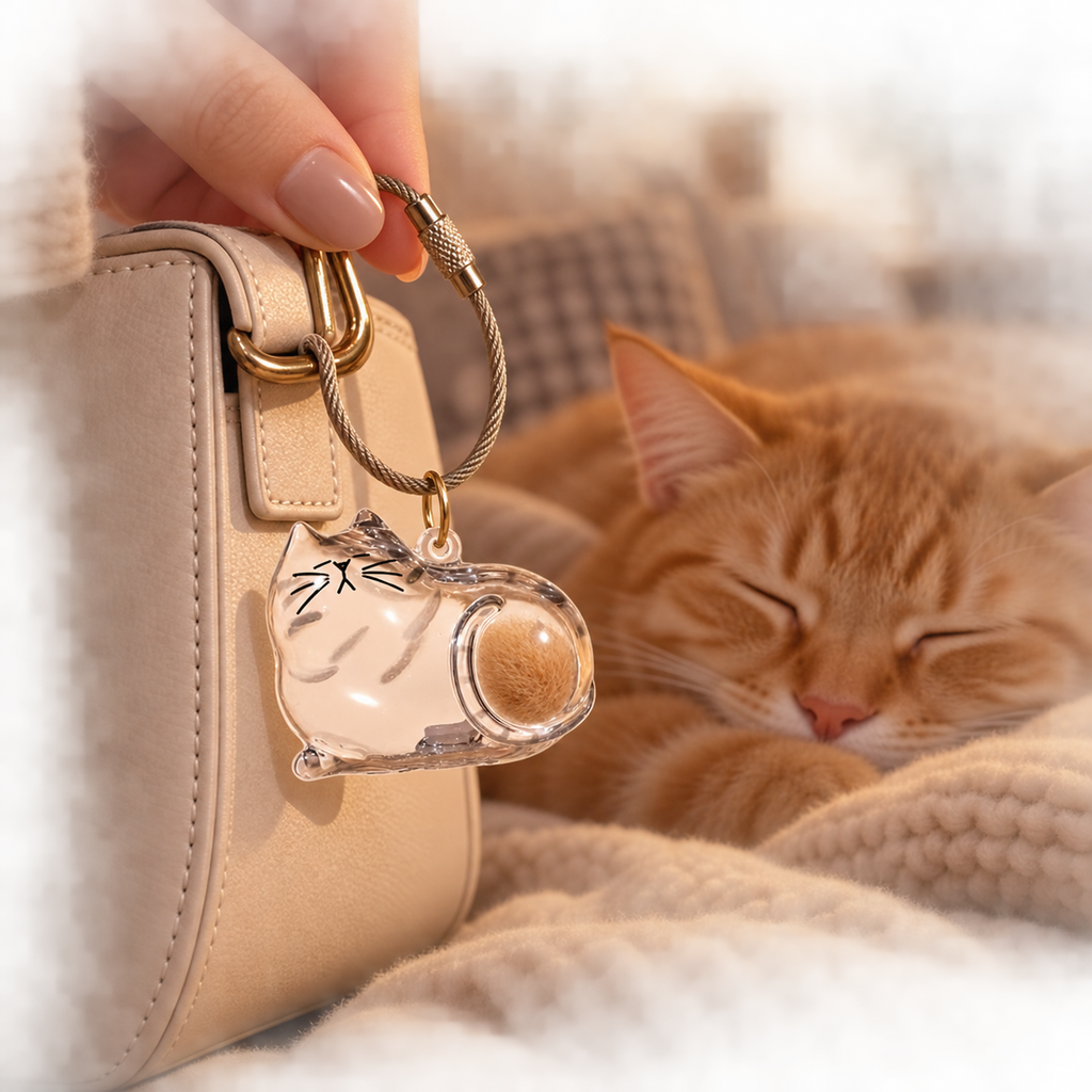 Pet Fur Memorial Keychain – Transparent Keepsake Bottle for Cat & Dog Hair Collection